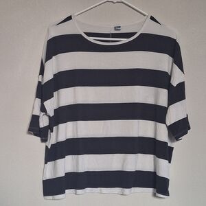 Old Navy White And Navy Strechy Striped Tee XS